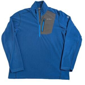 Eddie Bauer Pullover Men's Tall Large Blue First Ascent Mock Neck 1/4 Zip Fleece